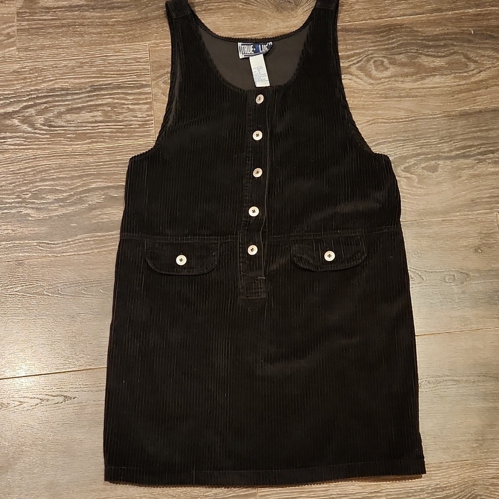 ❤️ 90s VINTAGE TRUE BLUE BLACK CORDUROY SHIFT DRESS, SMALL